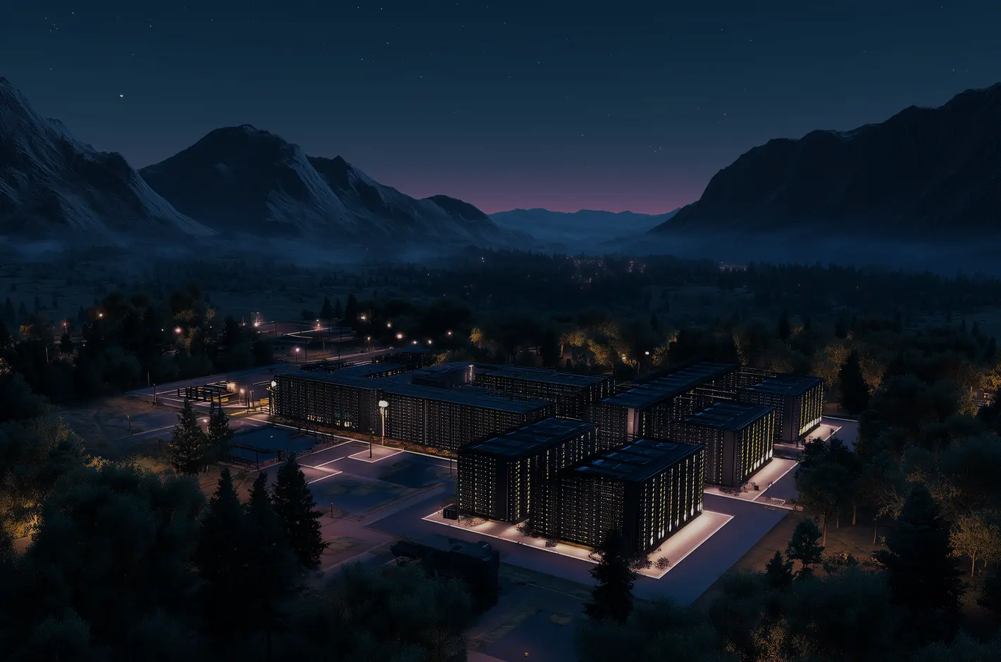Data center at night